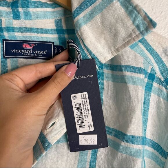 Vineyard Vines 100% Linen Plaid Button Down Long Sleeve Shirt Small - Picture 2 of 4